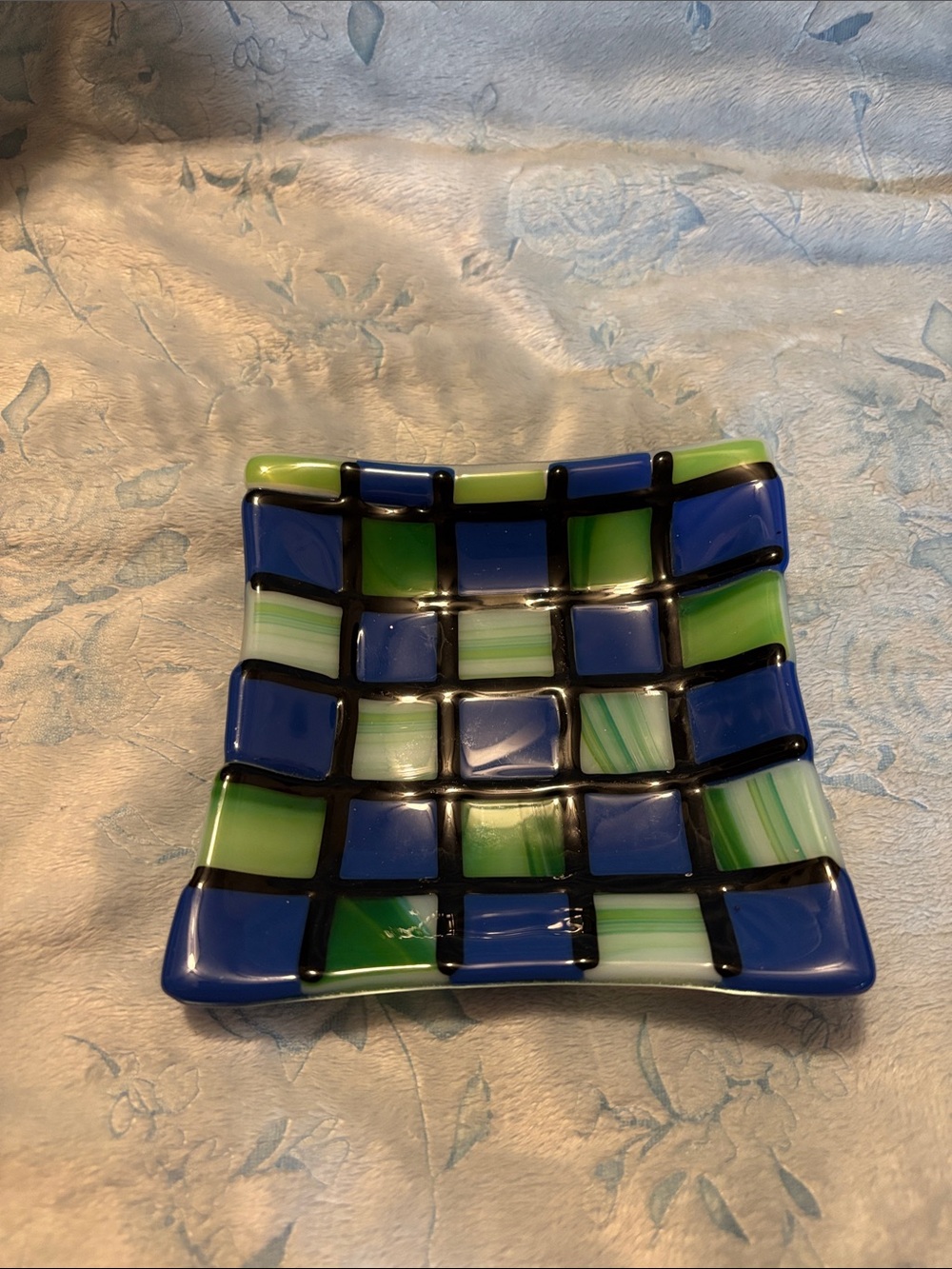 Blue and Green Fused Glass Decorative Dish